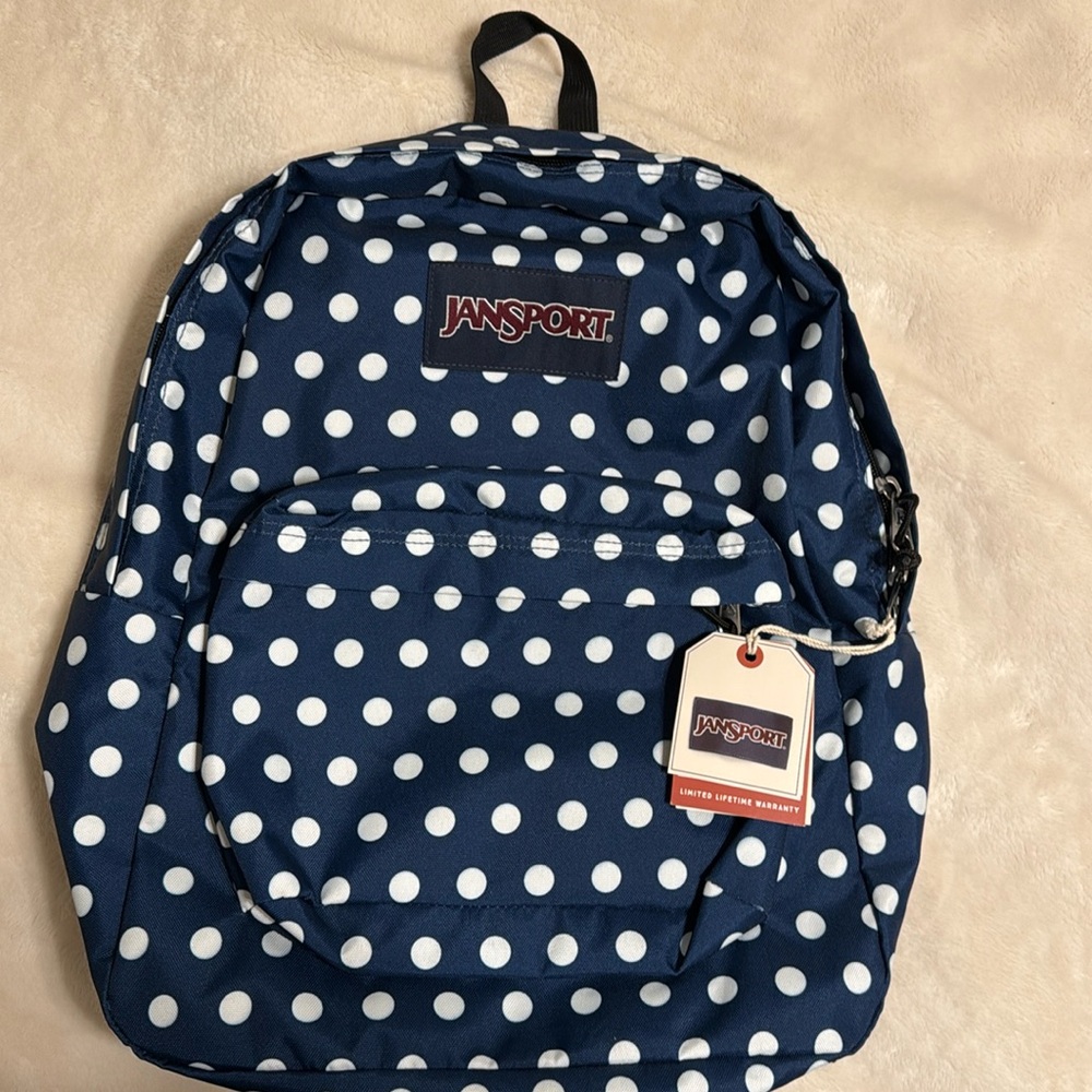 NWT Jansport Superbreak One Dark Demin Polkadot backpack